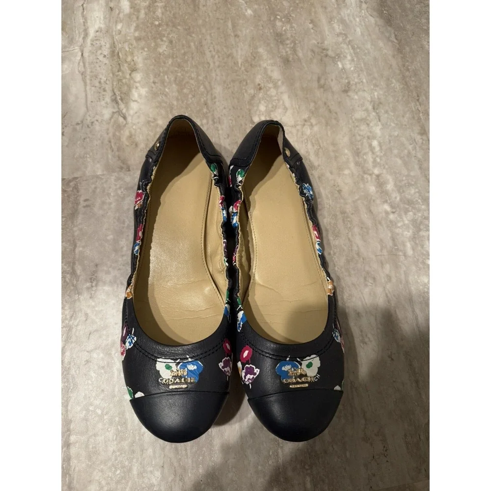 Women's COACH Navy Blue Floral Flower Flats Shoes Size Sz 9.5‎ - Preppy